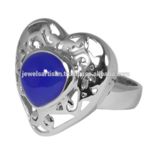 925 Sterling Silver Heart Shape Design Anel com Blue Onyx Gemstone Wedding &amp; Engagement Ring Jewellery